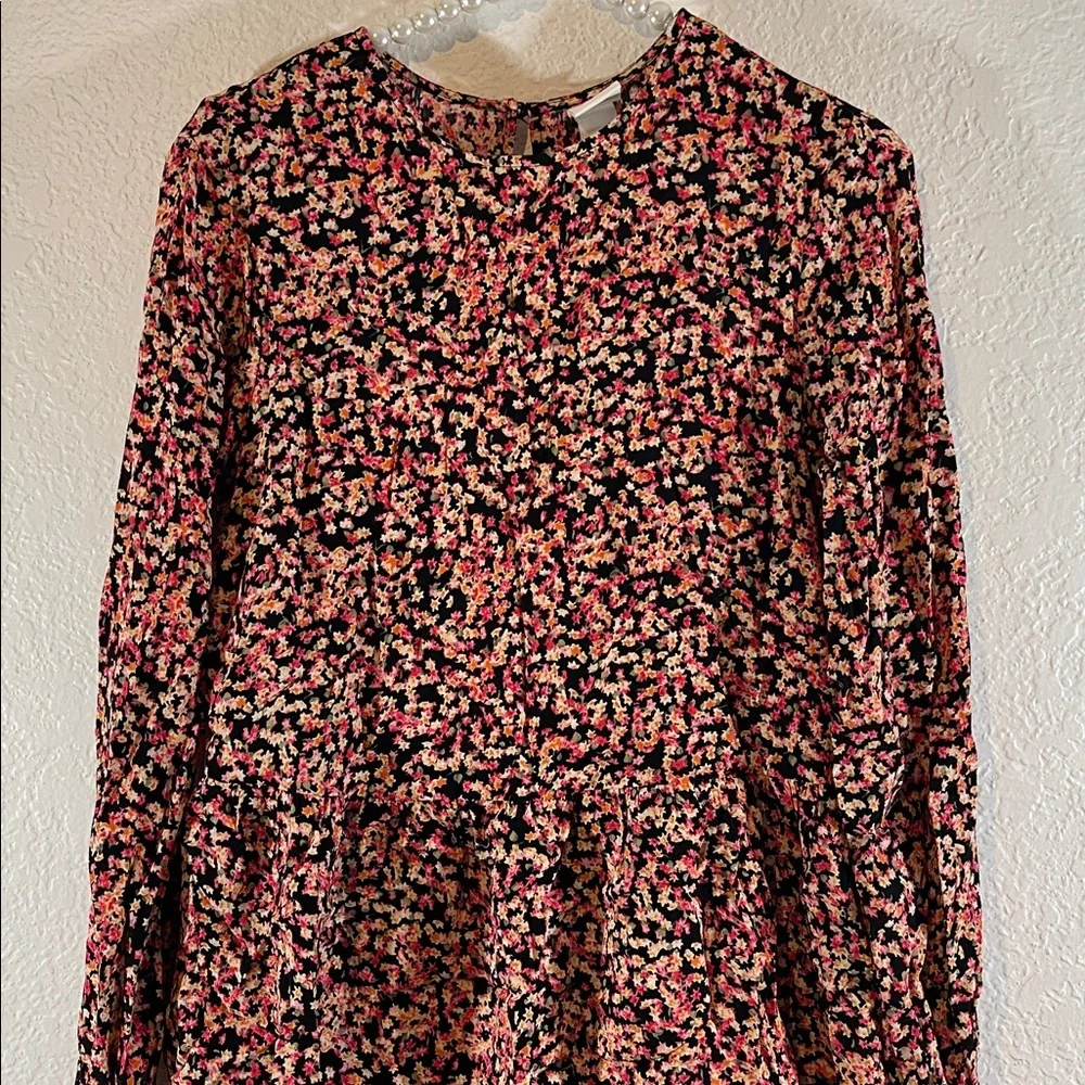H&M Ditsy Floral Crepe Long Midi Peasant Dress Size XS - Picture 3 of 9